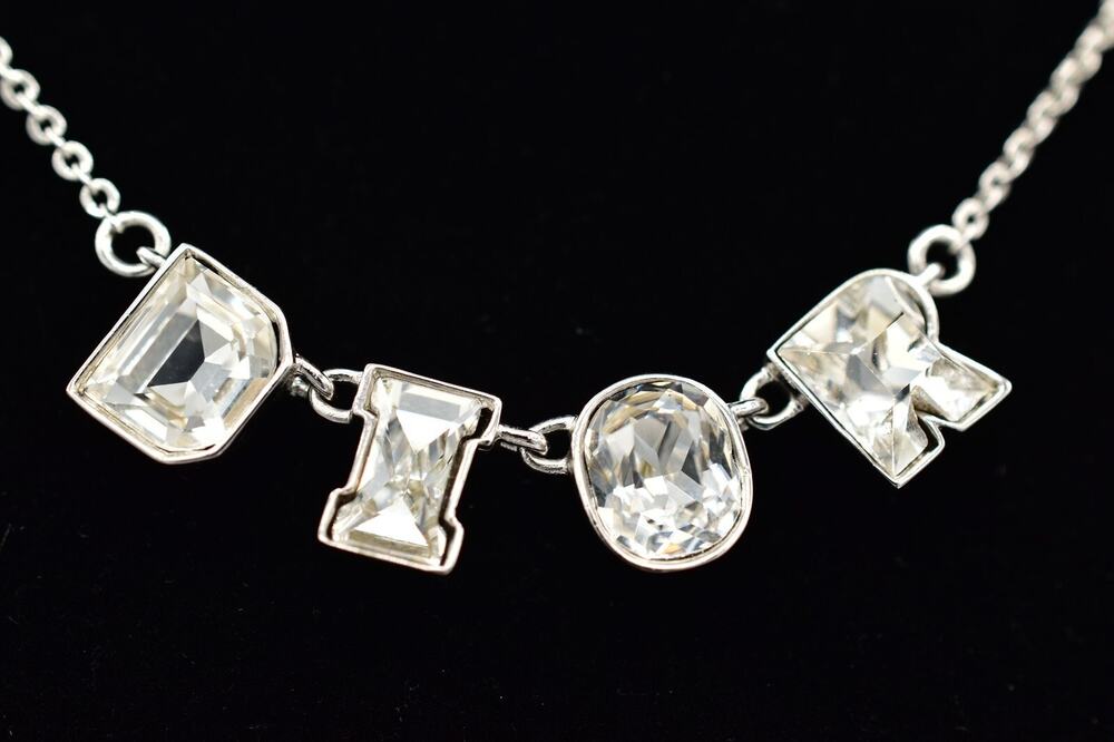 Christian Dior Vintage Logo Crystal Letter Collar Necklace Silver Signed Y2K